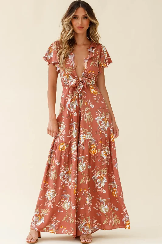 Kasey Tied Bust Wide Leg Floral Print Jumpsuit Rose