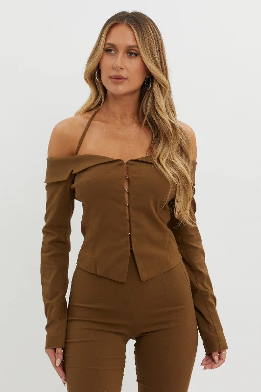 Zuzana Off-Shoulder Halter Top Brown