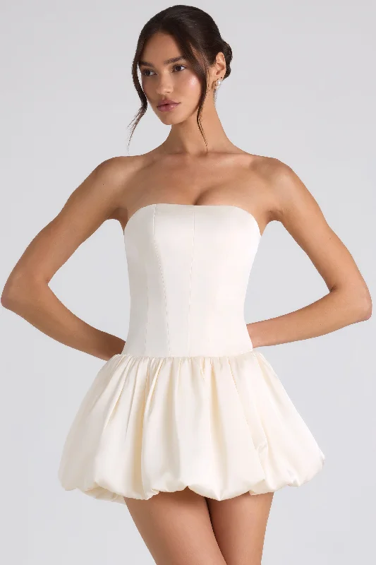 Lace-Up Bubble Hem Corset Mini Dress in Ivory