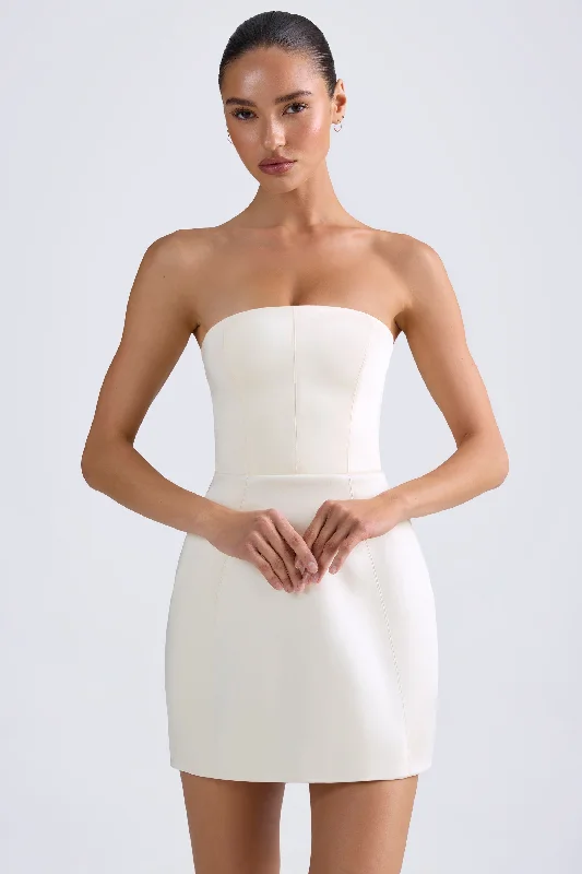 Bandeau Structured Tulip Mini Dress in Ivory