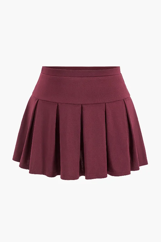 Plus Size Solid Pleated Mini Skirt