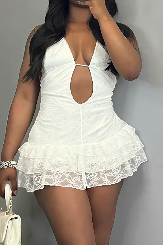 Solid Cut Out Tie-Up Lace Mini Dress