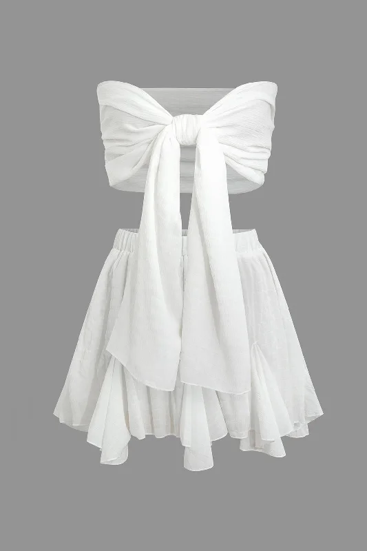 Strapless Bow Top and Ruffle Mini Skirt Set