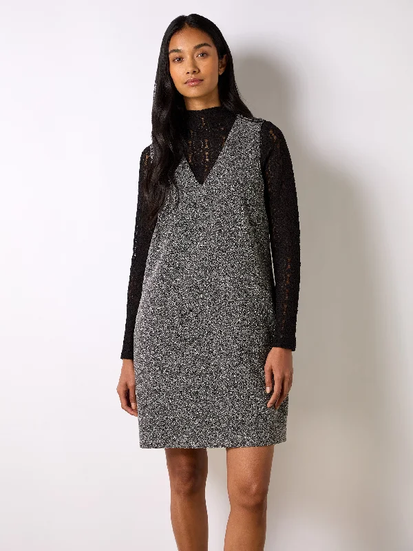 Grey Textured V-Neck Mini Dress