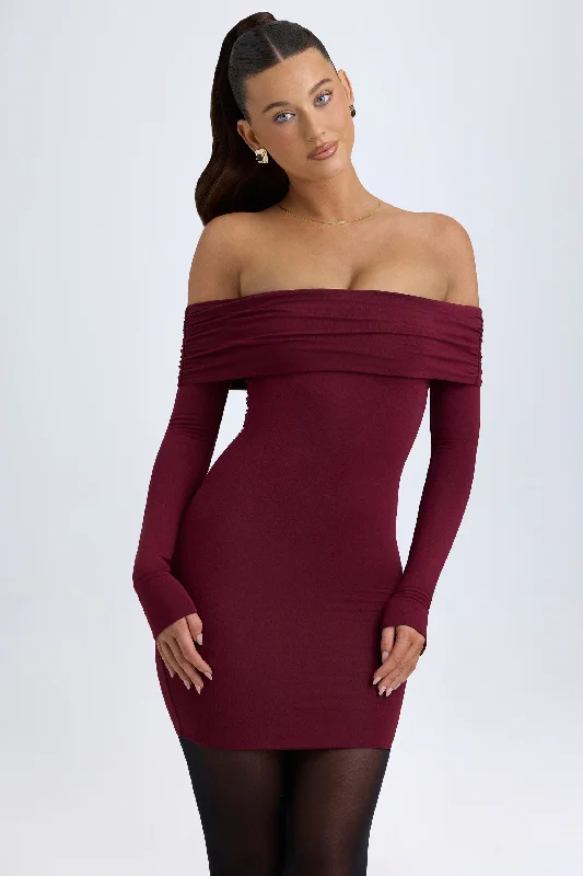 Modal Off-Shoulder Mini Dress in Wine Red