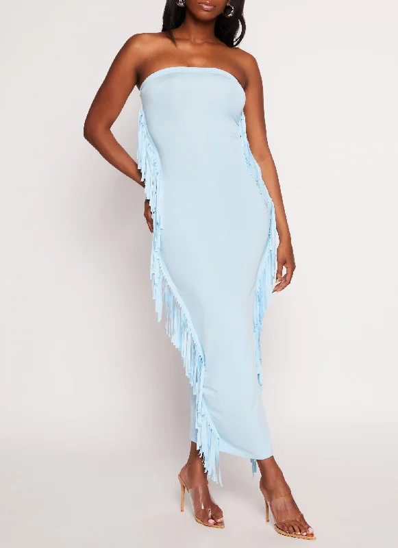 Daisy Fringe Side Maxi Tube Dress