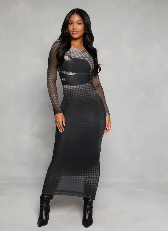 Almost Famous Mesh Lip Graphic Maxi Dress