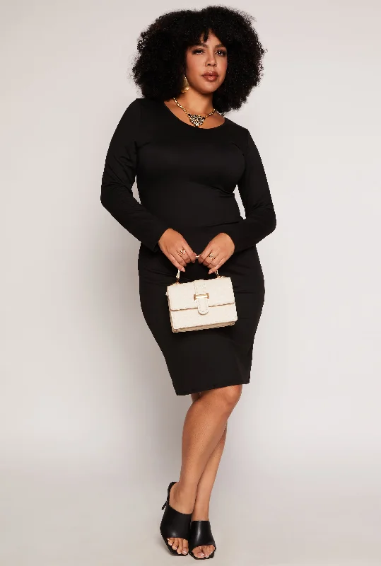 Plus Size Basic Long Sleeve Midi Dress