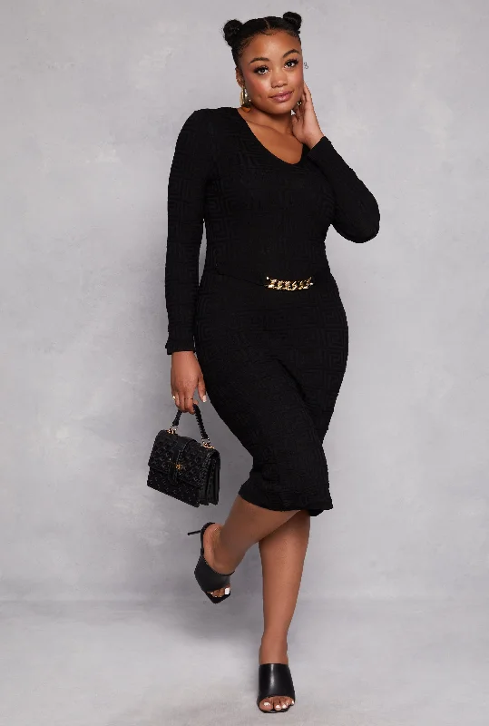 Plus Size Greek Key Chain Detail Midi Dress