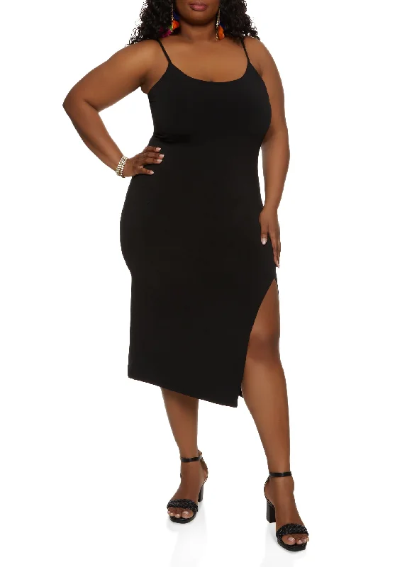 Plus Size Side Slit Cami Midi Dress