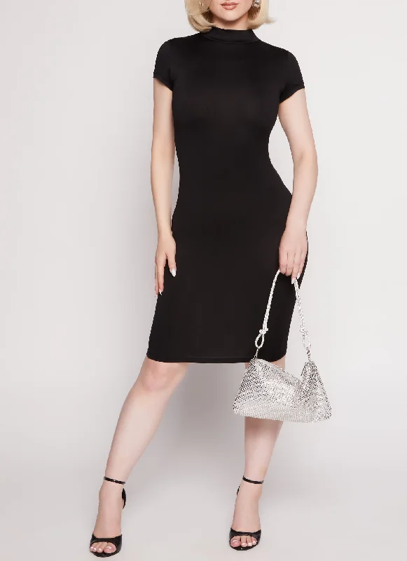 Solid Mock Neck Midi Dress