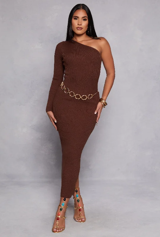 One Shoulder Maxi Sweater Dress