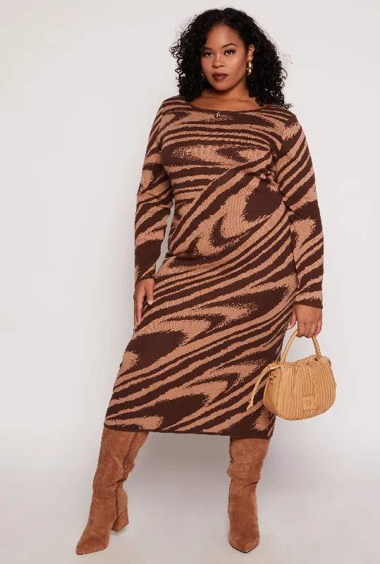 Plus Size Almost Famous Printed Midi Sweater Dress