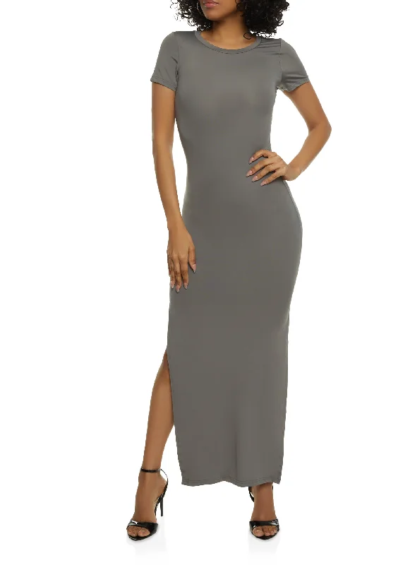 Crew Neck Side Slit Maxi Dress