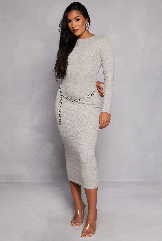 Daisy Ribbed Crew Neck Midi Dress