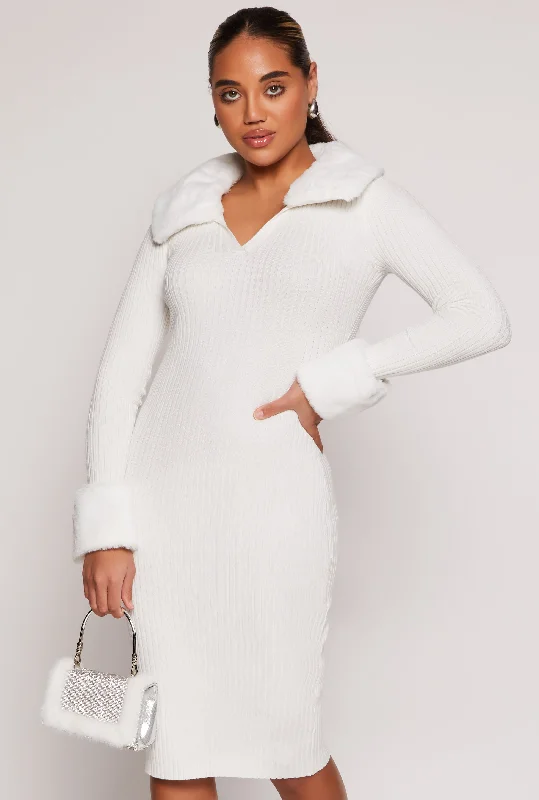 Almost Famous Faux Fur Collar Midi Dress