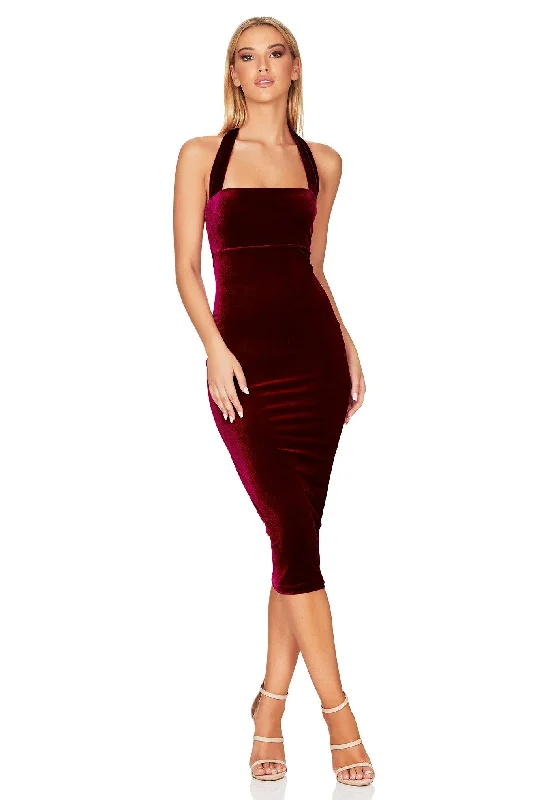 Nookie Vera Velvet Midi Dress - Wine