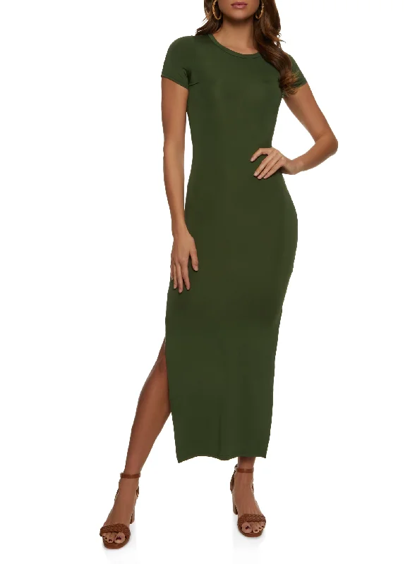 Crew Neck Side Slit Maxi Dress