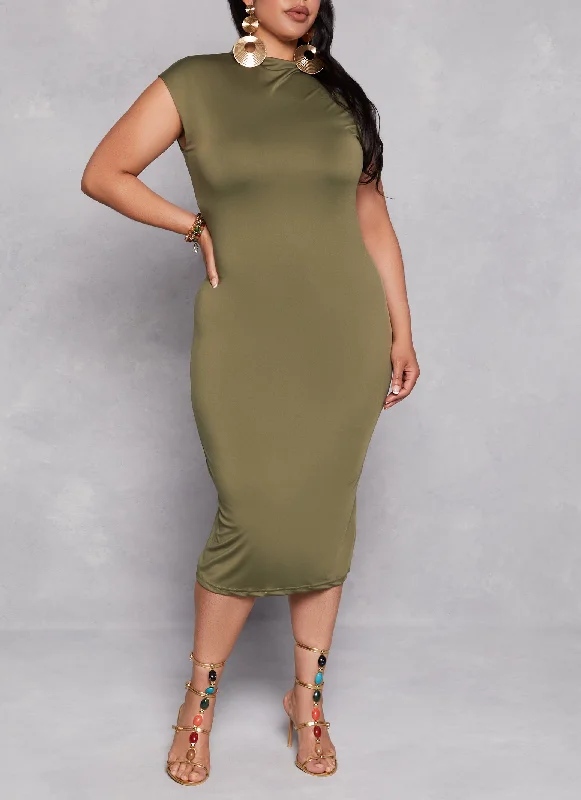 Plus Size Cap Sleeve Midi T Shirt Dress