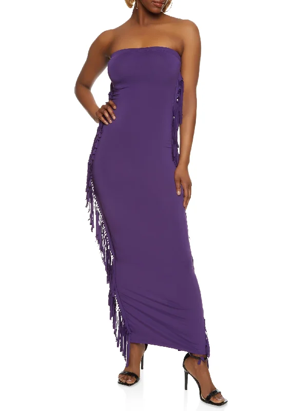 Daisy Fringe Side Maxi Tube Dress