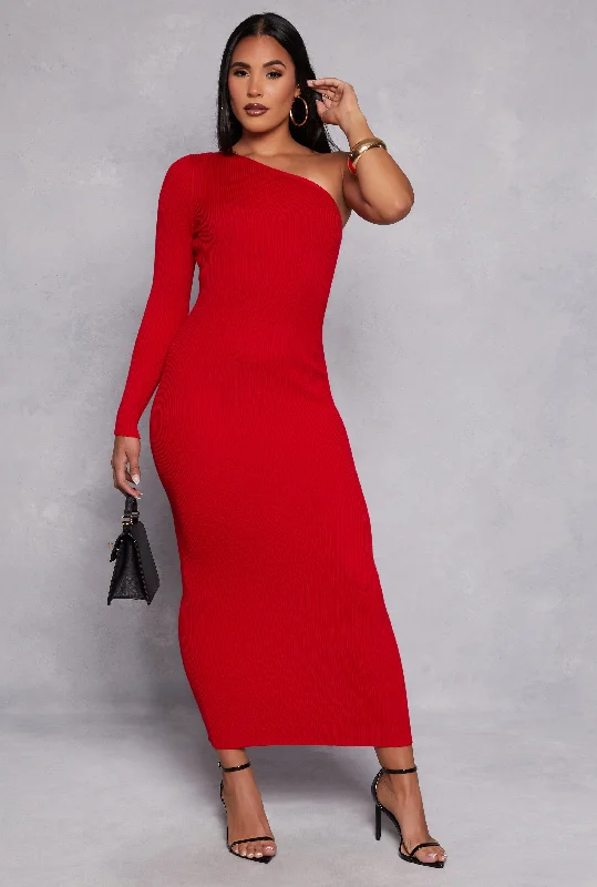 One Shoulder Maxi Sweater Dress