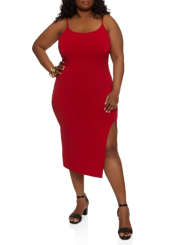 Plus Size Side Slit Cami Midi Dress