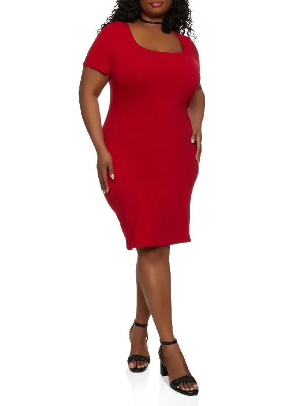 Plus Size Square Neck Midi Dress