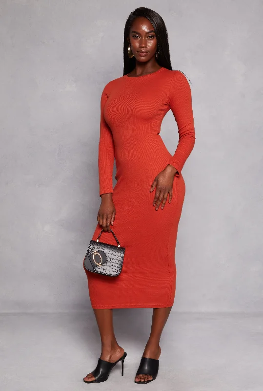 Daisy Ribbed Crew Neck Midi Dress