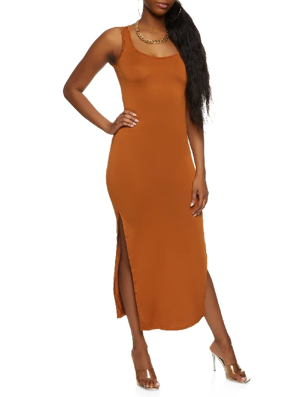 Scoop Neck Side Slit Maxi Tank Dress