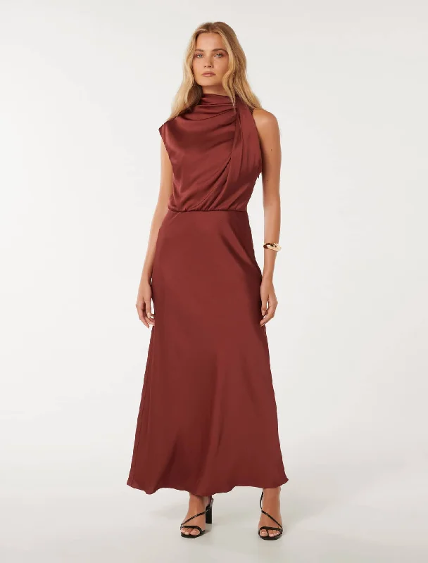 Sienna High Neck Satin Midi Dress