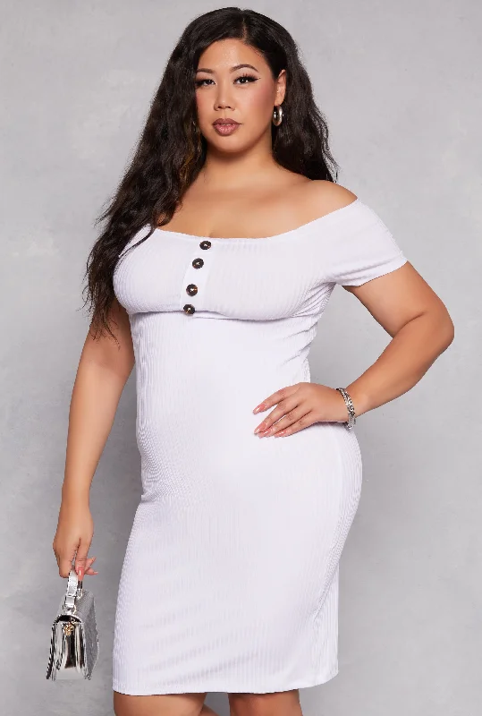 Plus Size Lettuce Edge Off the Shoulder Midi Dress