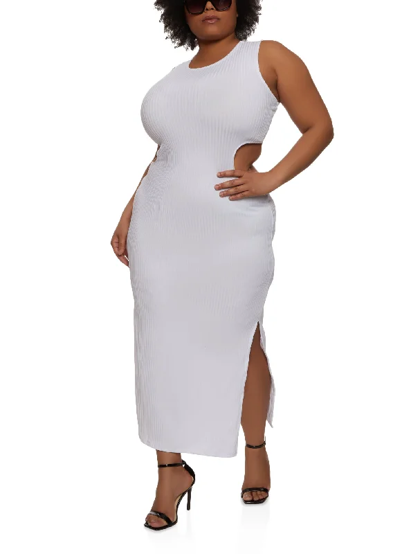 Plus Size Rib Knit Cut Out Tank Maxi Dress