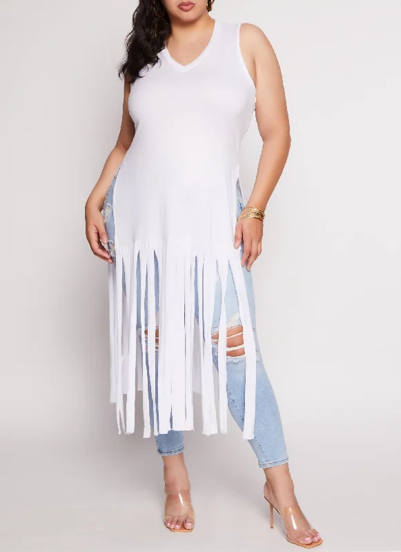 Plus Size Side Slit Fringe Maxi Tank Top