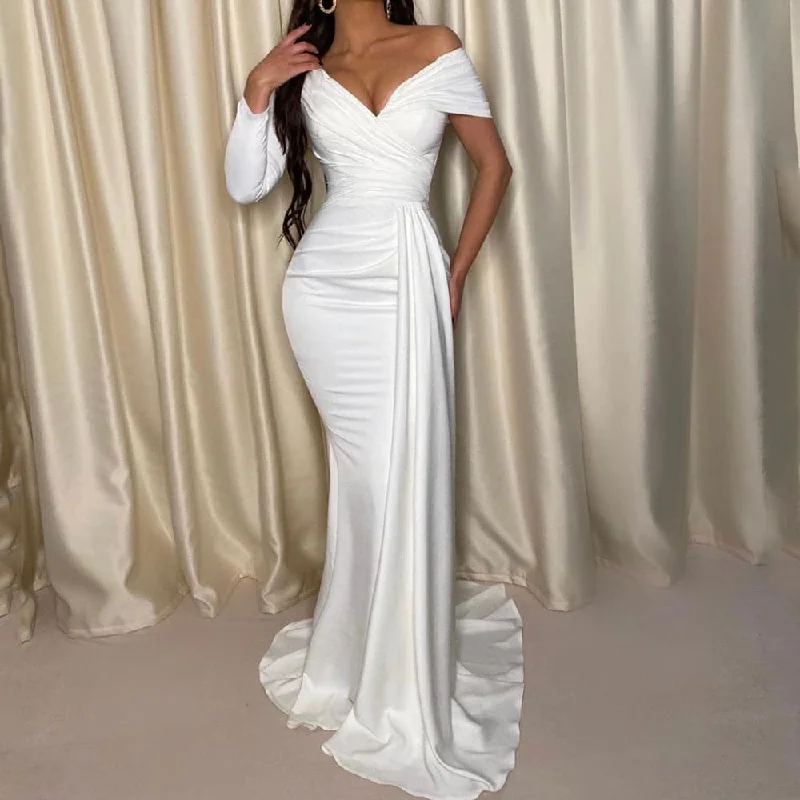 White One Sleeve Off Shoulder Party Dress