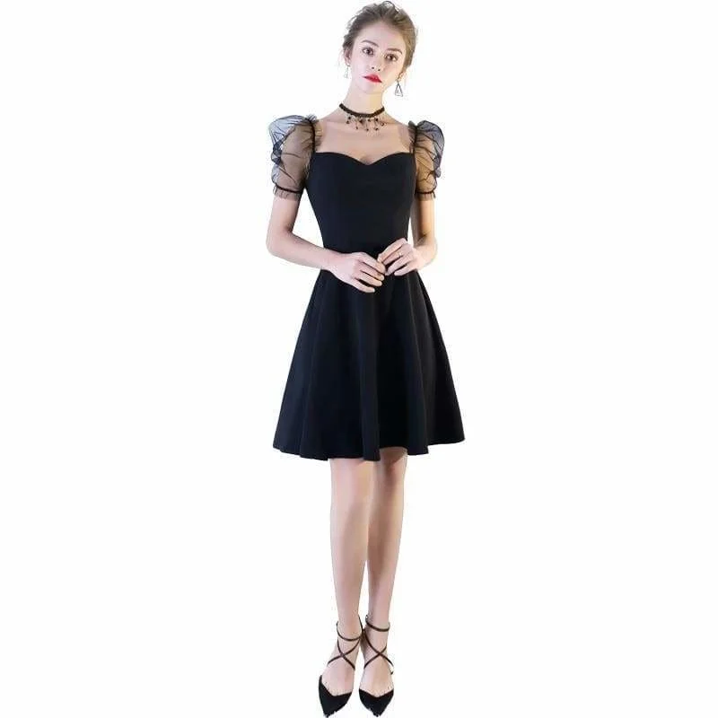 FashionSierra - Women Solid Short Puff Sleeve V-Neck Fashion Summer Evening Lace Dress