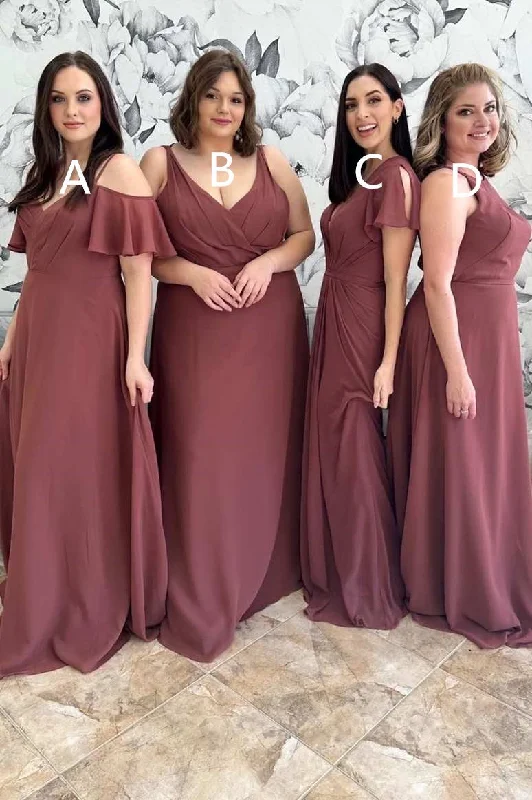 Mismatched Burgundy Chiffon Bridesmaid Dress