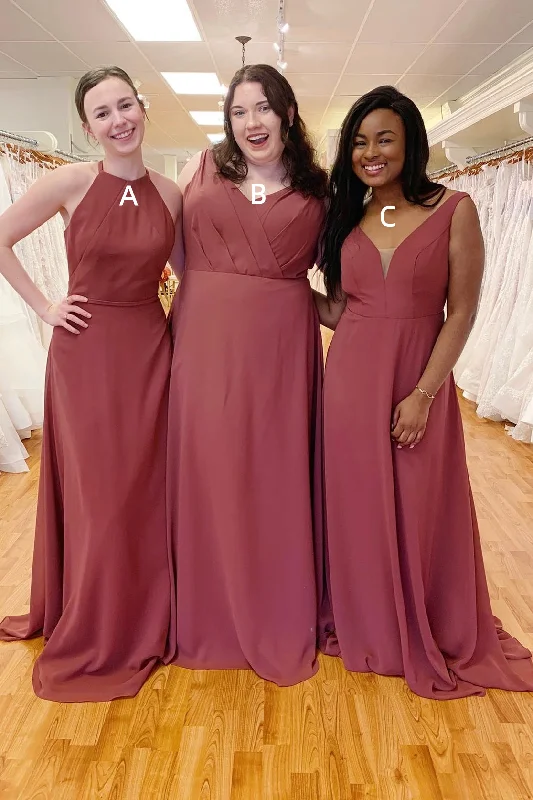 Mismatched Burgundy Chiffon Bridesmaid Dress