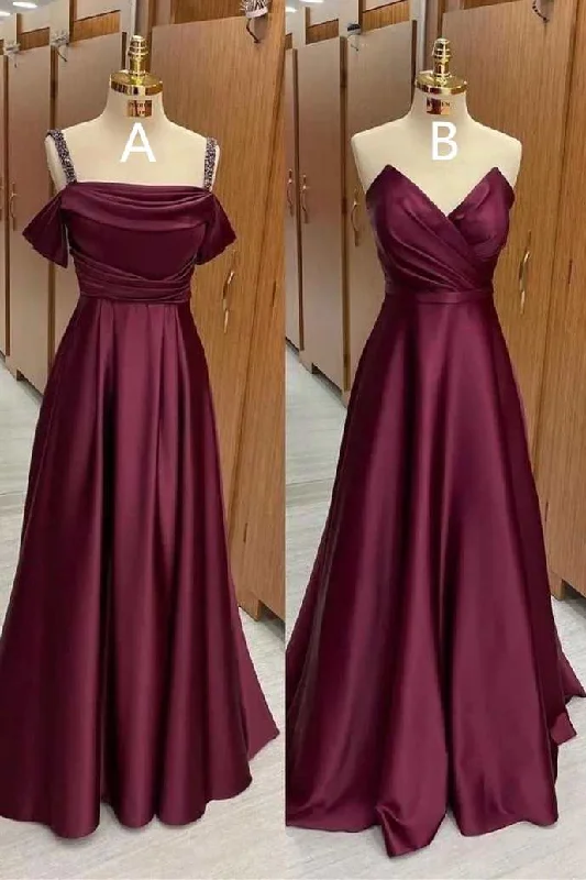 Mismatched Burgundy Satin A-Line Bridesmaid Dress