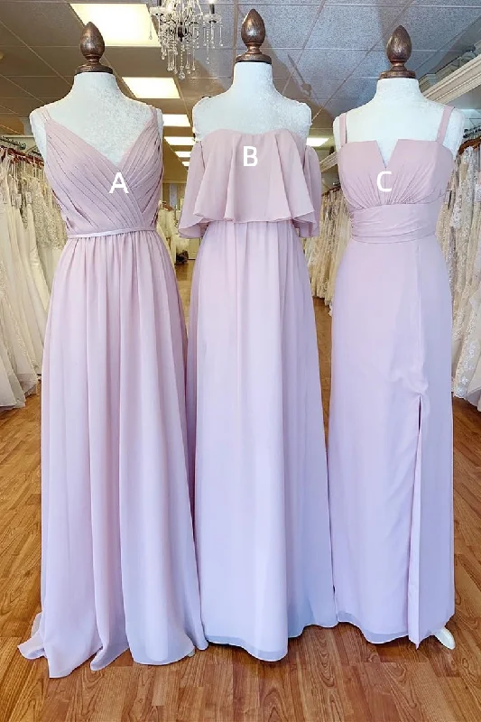 Mismatched Pink Chiffon Long Bridesmaid Dress