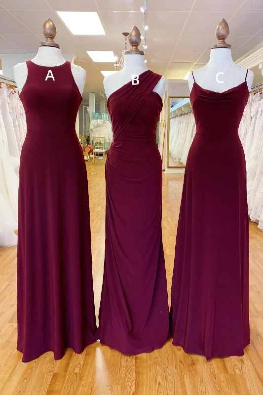 Mismatched Wine Red Chiffon Long Bridesmaid Dress