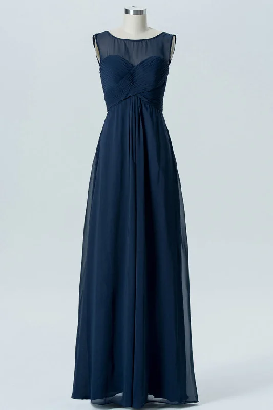 Navy Blue Chiffon Sleeveless Sweetheart Bridesmaid Dress