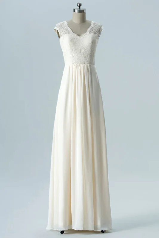 Off-White Embroidered Sleeveless Bridesmaid Dress