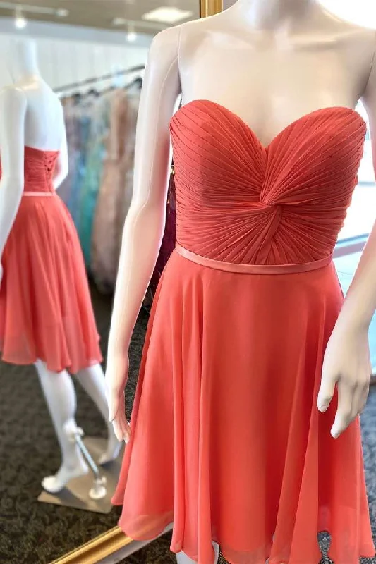 Orange Strapless Twist-Front Short Bridesmaid Dress