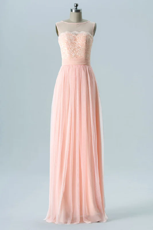 Peach Embroidered Sleeveless Bridesmaid Dress