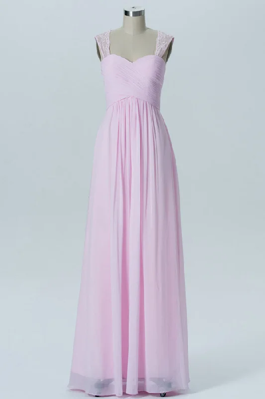 Pink Lace Straps Cutout Back Bridesmaid Dress