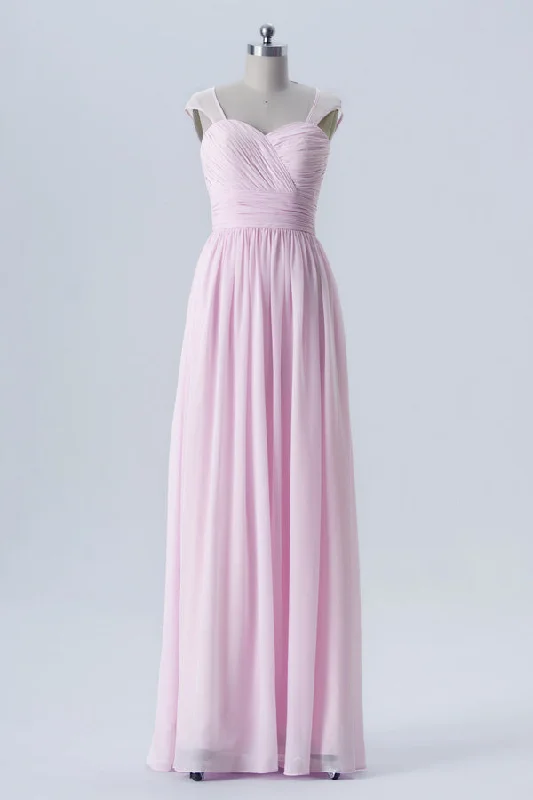 Pink Sweetheart Sheer Straps Bridesmaid Dress