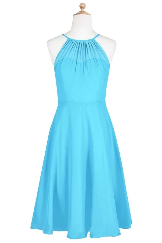 Pool Blue Halter Spaghetti Straps Short Bridesmaid Dress