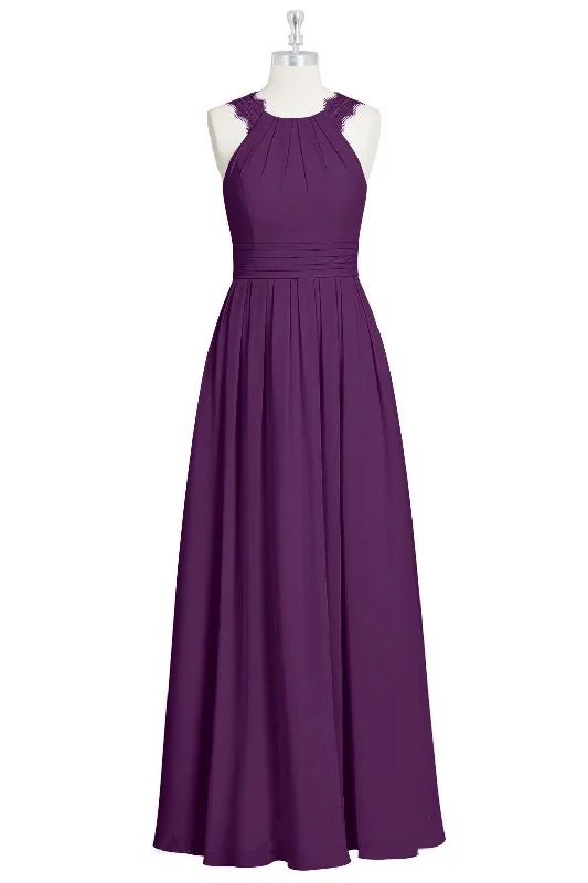 Purple Halter Backless A-line Gathered Bridesmaid Dress