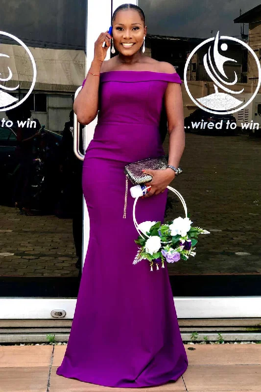 Purple Off-the-Shoulder Mermaid Long Bridesmaid Dress