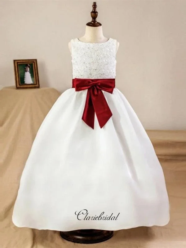 Satin A-line Little Girl Princess Wedding Flower Girl Dresses